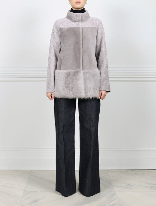The Mae Shearling Jacket in Light Grey