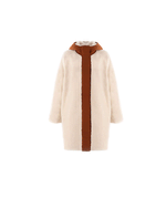 FLAT VIEW SHEARLING SIDE-IVORY SHEARLING ANORAK REVERSIBLE TO CONTRASTING COCO TECHNO FABRIC-HOODED-FULL LENGTH SLEEVES-FLAP POCKETS-HIDDEN FRONT SNAPS OVER ZIPPER CLOSURE-31 INCH CENTER BACK LENGTH-BY POLOGEORGIS