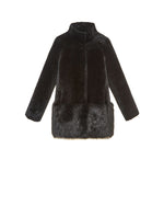 The Mae Shearling Jacket in Dark Grey and Black