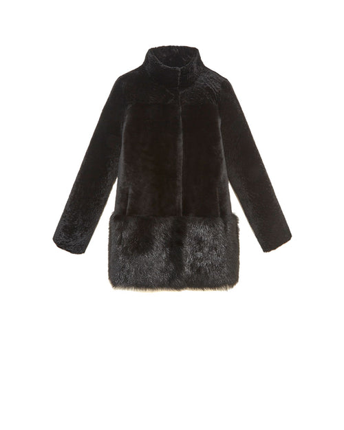 The Mae Shearling Jacket in Dark Grey and Black
