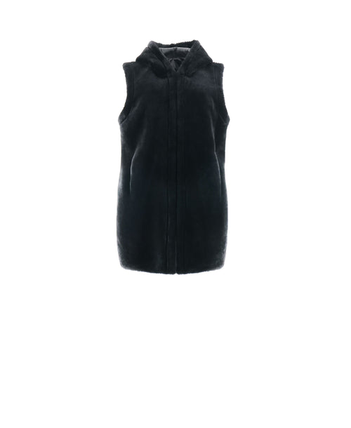 The Lyra Hooded Shearling Reversible Puffer Vest