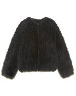 BLACK CREW NECK KNITTED SHEARLING JACKET-FULL LENGTH SLEEVES-SLIT POCKETS-HOOK AND EYE CLOSURES-24 INCH CENTER BACK LENGTH-POLOGEORGIS