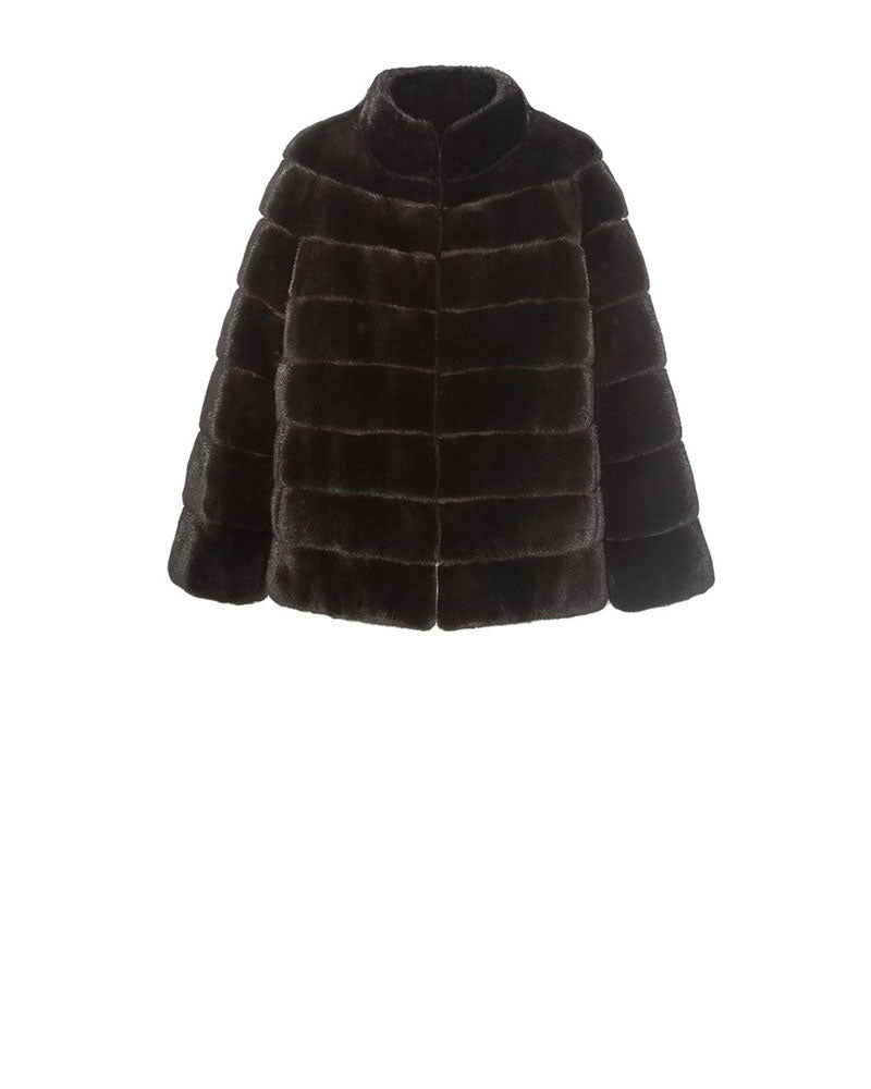 BLACK HORIZONTAL MINK JACKET