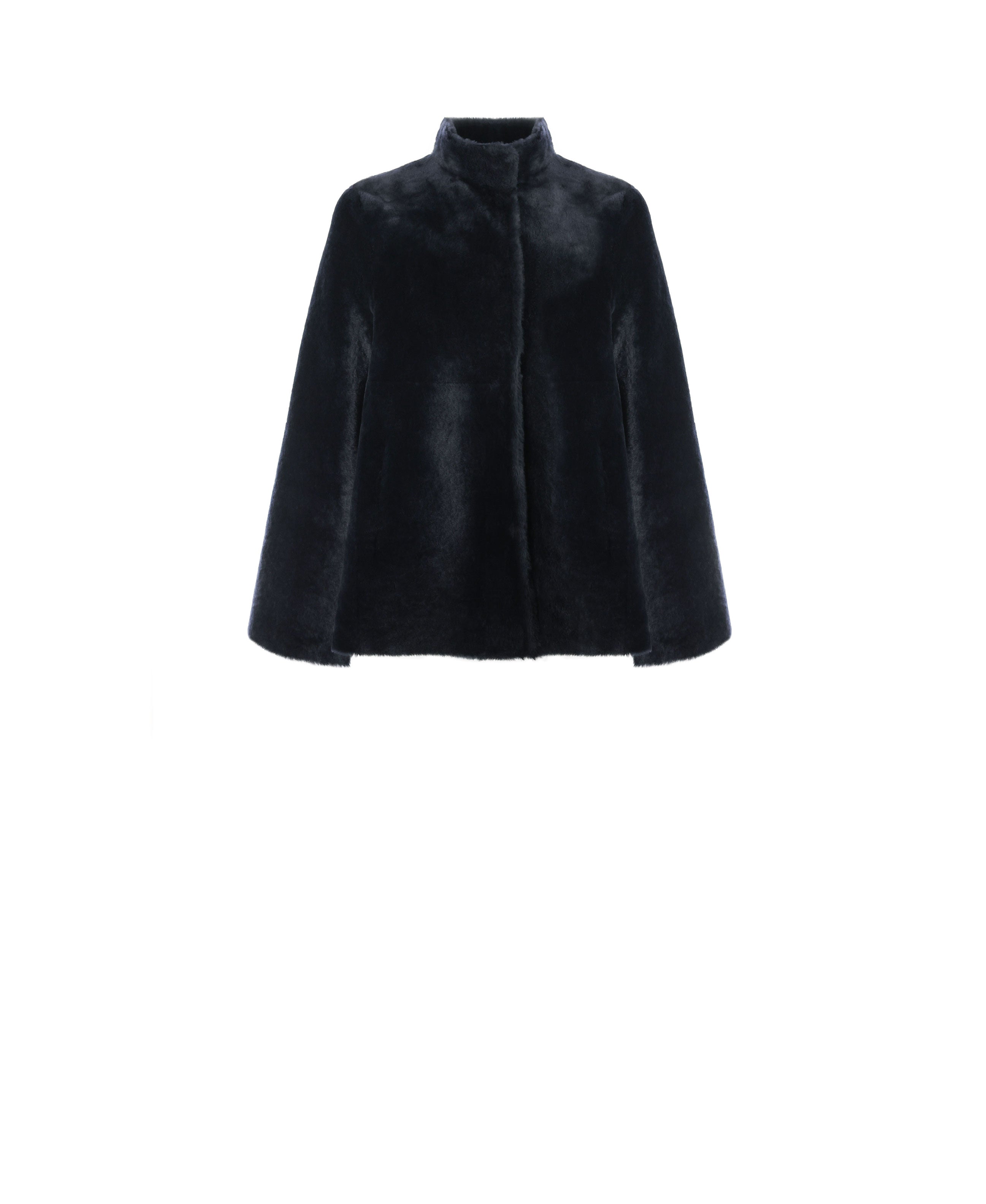 Black Shearling Stand Collar Cape