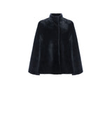 Black Shearling Stand Collar Cape