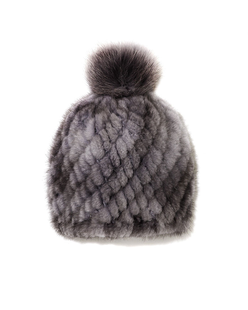 The Knit Mink Fur Hat with Fox Pom in Multiple Colors