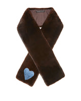 53 X 5.5 INCH MAHOGANY MINK SCARF WITH CORNFLOWER BLUE MINK HEART INTARSIA-BY POLOGEORGIS