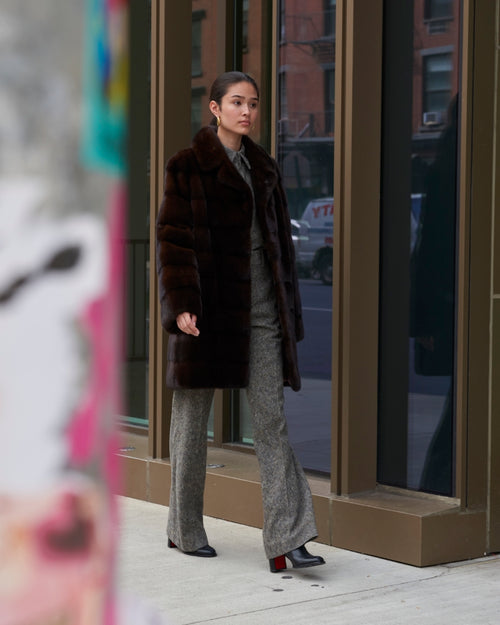 The Kristina Horizontal Mink Fur Coat With Notch Collar