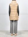 BACK VIEW REVERSED TO PUFFER-BUTTER YELLOW REVERSIBLE HOODED SHEARLING PUFFER VEST- ZIP FRONT-SLIT POCKETS-BY POLOGEORGIS