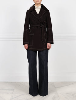 Suede Coat with Shearling Collar