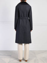 Wool Blend Coat with Mink Fur Collar in Blue