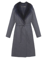 Wool Blend Coat with Mink Fur Collar in Blue