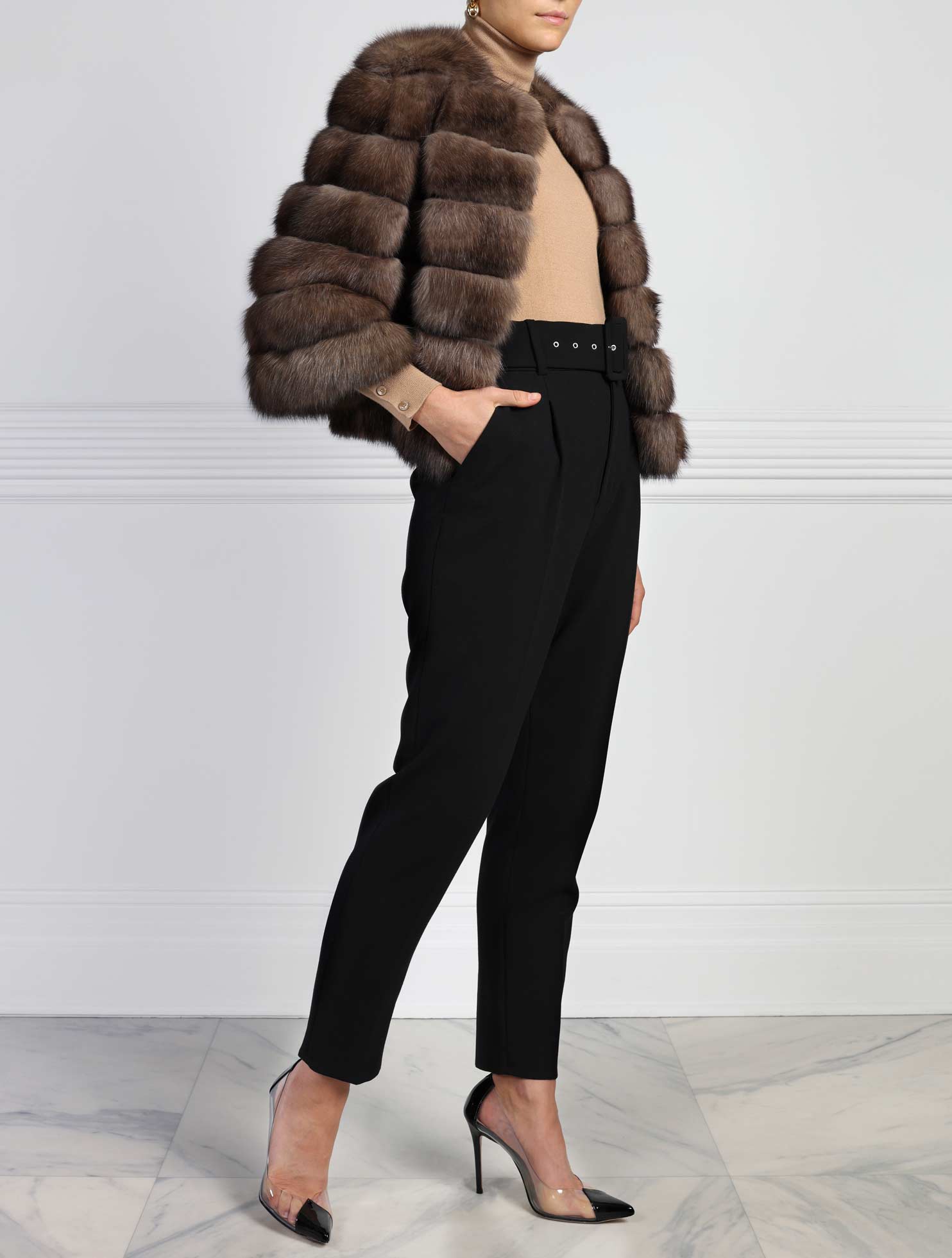 Short Sable Fur Jacket in Brown