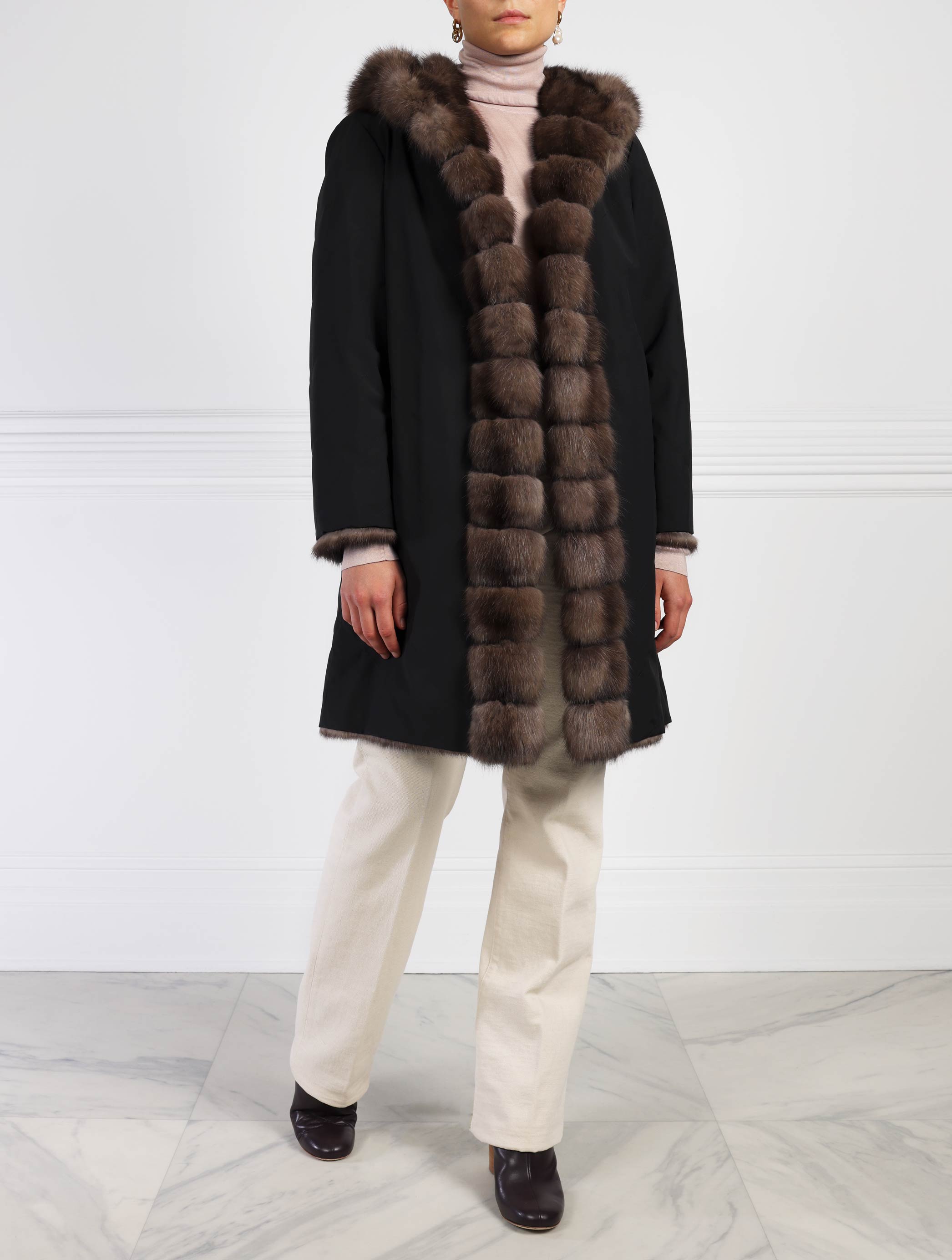 Sable Fur Raincoat in Brown