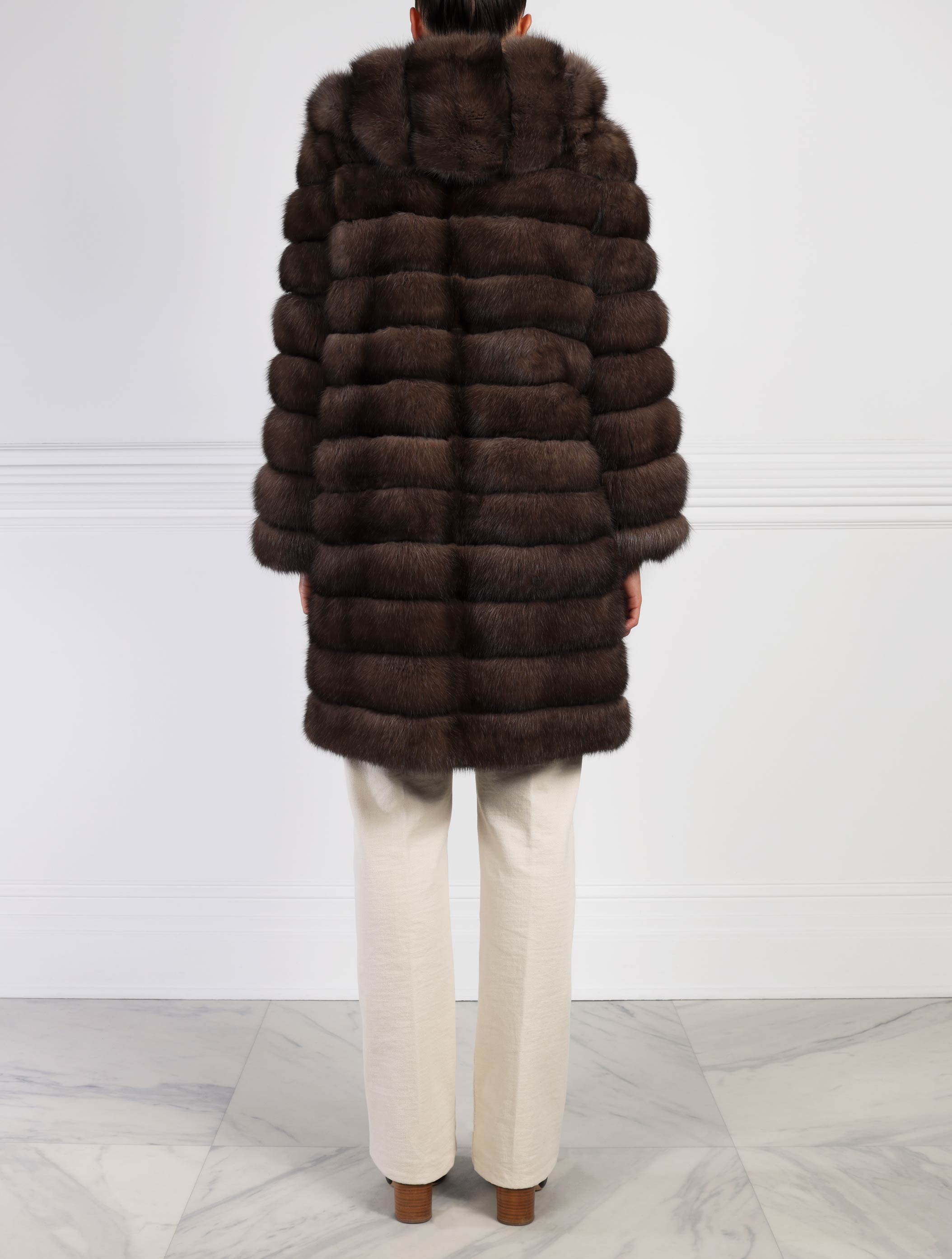 Sable Fur Raincoat in Brown