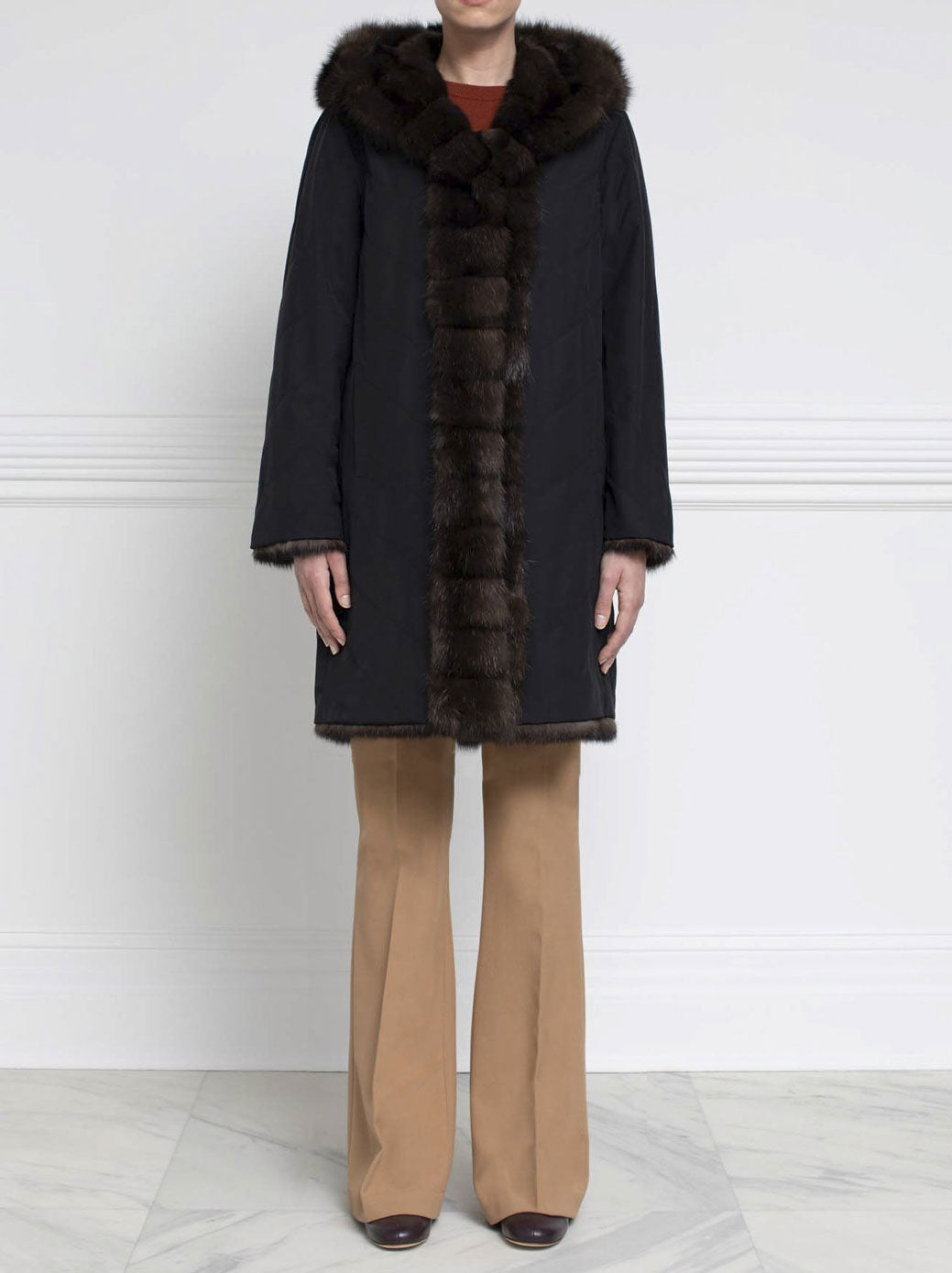 Sable Fur Raincoat in Brown