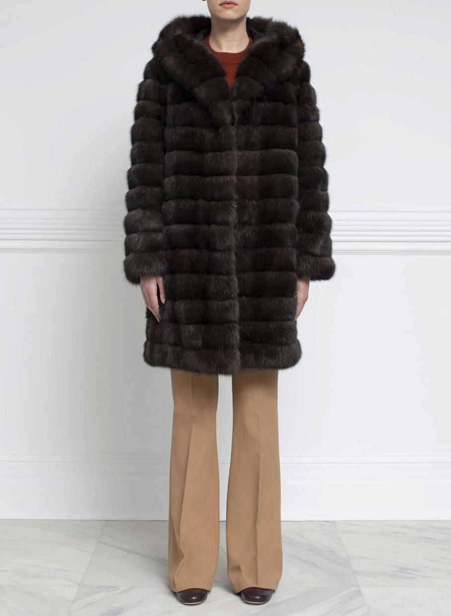 Sable Fur Raincoat in Brown