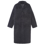 Button Down Shearling Coat in Navy
