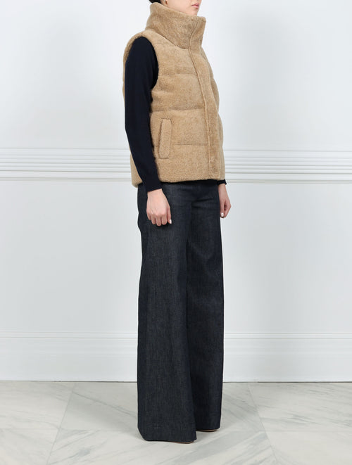 The Liza Shearling Puffer Vest with Stand Collar