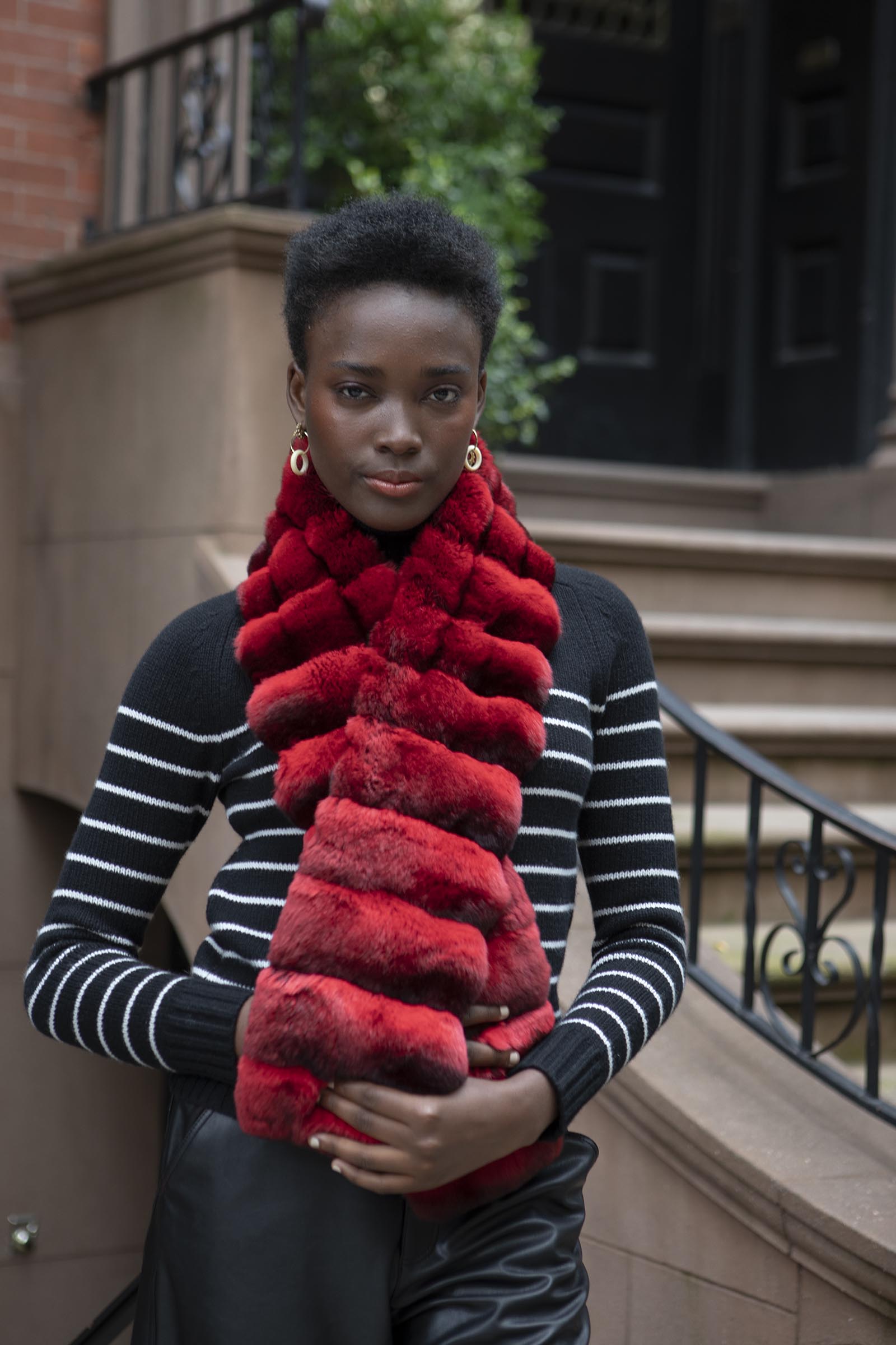 Cross Cut Chinchilla Scarf in Red