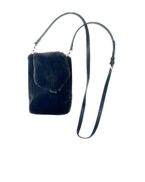 Corduroy Mink Fur Phone Bag with Leather Strap