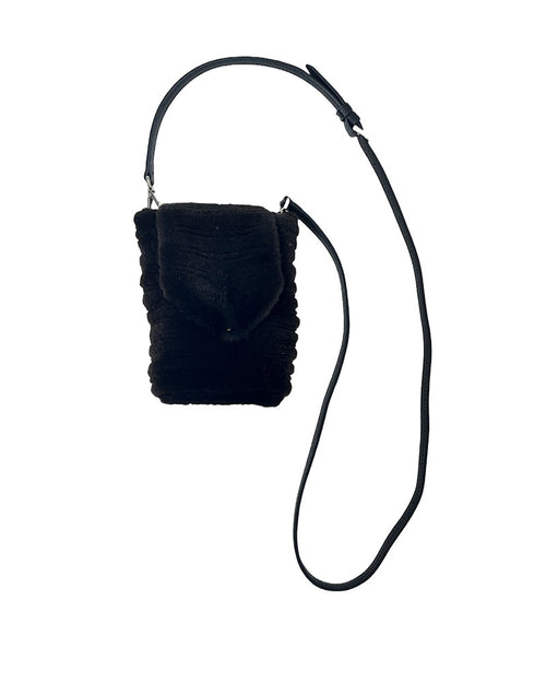 Grooved Mink Fur Phone Bag with Leather Strap