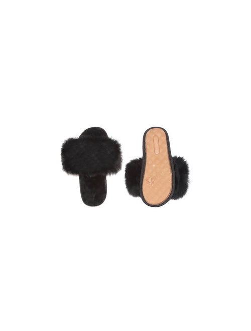 Fox Fur and Shearling Slippers in Black