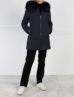 Fur Lined Hooded Puffer Coat in Blue