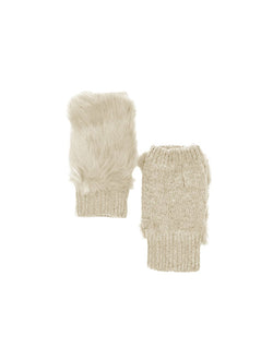 Fur Knit Gloves in Beige