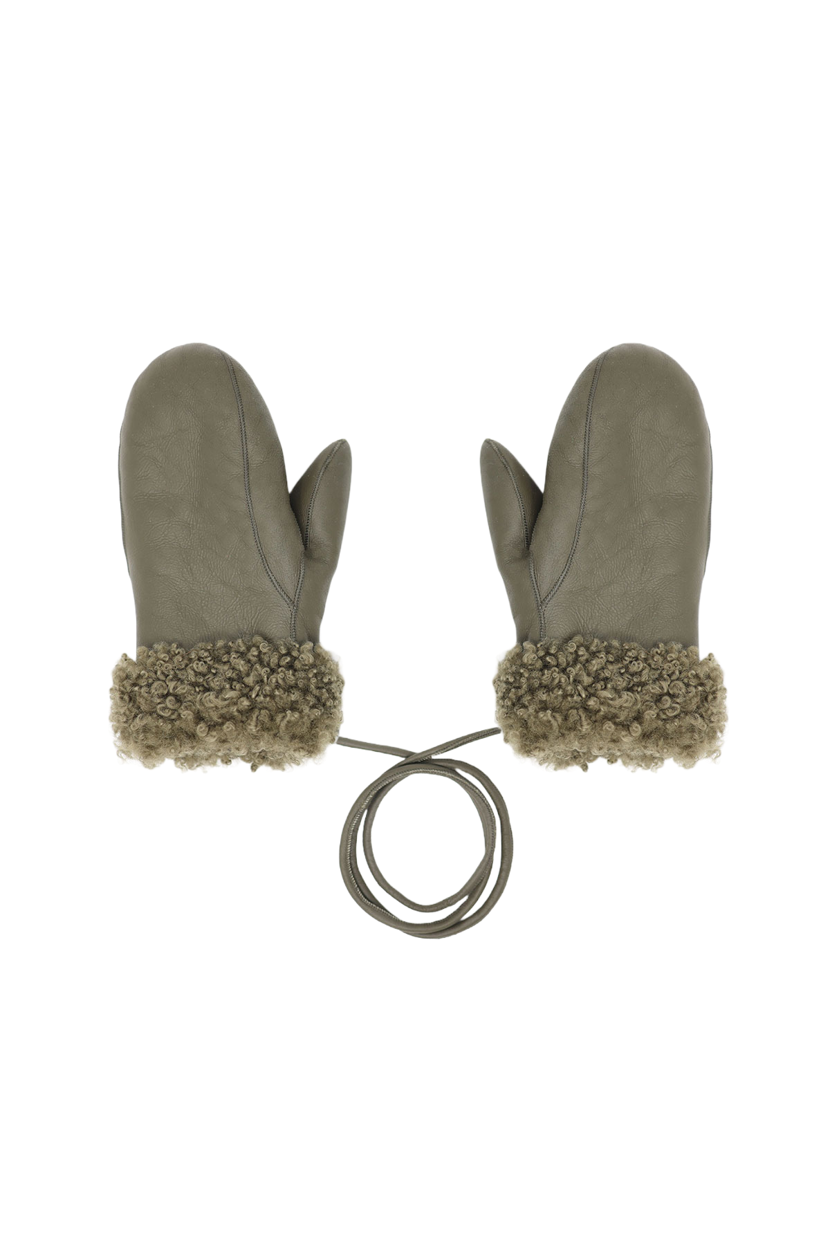 GREEN CURLY SHEARLING MITTENS