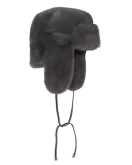 DYED GREY MINK TRAPPER HAT WITH LEATHER TIES-BY POLOGEORGIS