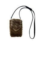 Grooved Mink Fur Phone Bag with Leather Strap