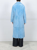BLUE SHEARLING COAT WITH HOT AIR BALLON INTARSIA COAT DESIGNED BY MONSE NOTCH COLLAR PATCH POCKETS BACK VIEW