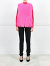 FUCHSIA CREW NECK KNITTED SHEARLING VEST-SLIT POCKETS-HOOK AND EYE CLOSURES-24 INCH CENTER BACK LENGTH-POLOGEORGIS
