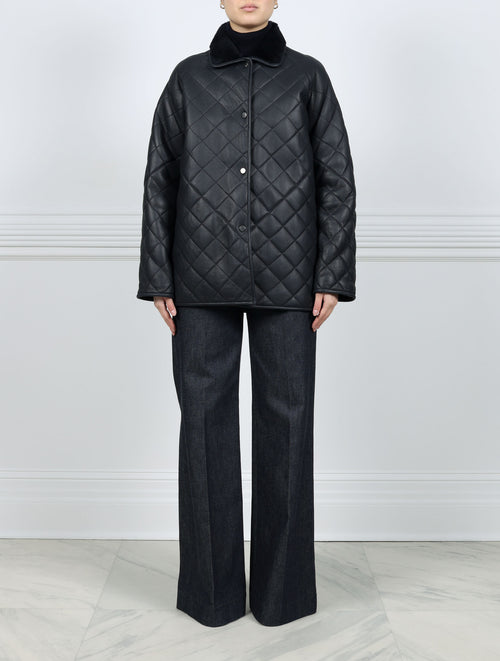 Quilted Shearling Jacket in Navy