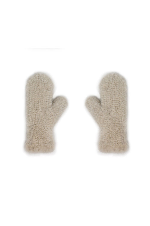 IVORY KNITTED MINK MITTENS