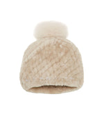 IVORY SHEARLING KNITTED HAT WITH POM
