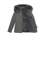 FUR LINED LODEN GREEN PUFFER WITH FUR TRIM