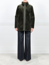  LODEN SHEARLING STAND COLLAR ZIP FRONT COAT-FULL LENGTH SLEEVES-SLIT POCKETS-30 INCH CENTER BACK LENGTH-BY POLOGEORGIS