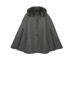 The Charleston Woven Cape with Fur Collar in Loden Green