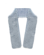 Printed Toscana Shearling Scarf Designed by Zandra Rhodes, color is light blue. 