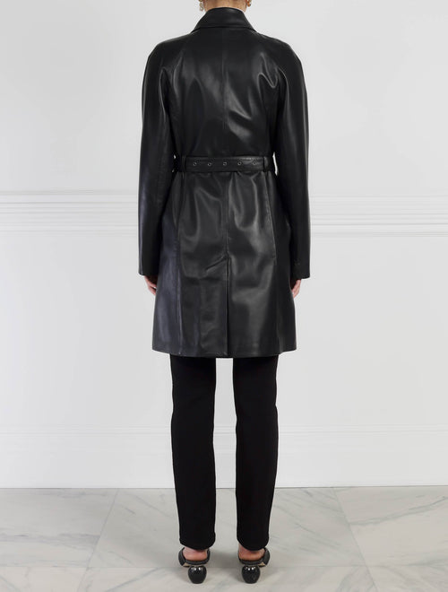 Belted Leather Coat in Black | Pologeorgis