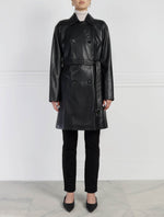 Belted Leather Coat in Black