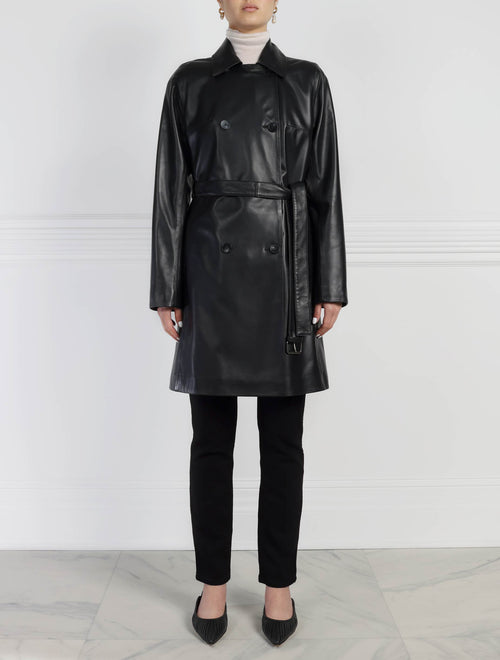 Belted Leather Coat in Black
