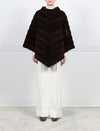 FRONT VIEW-DIAGONAL MAHOGANY MINK PONCHO-BOAT NECK-POUCH POCKET-28 INCH CENTER BACK LENGTH-BY POLOGEORGIS