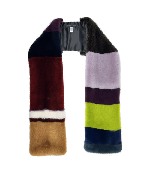 Color Blocked Upcycled Mink Fur Scarf