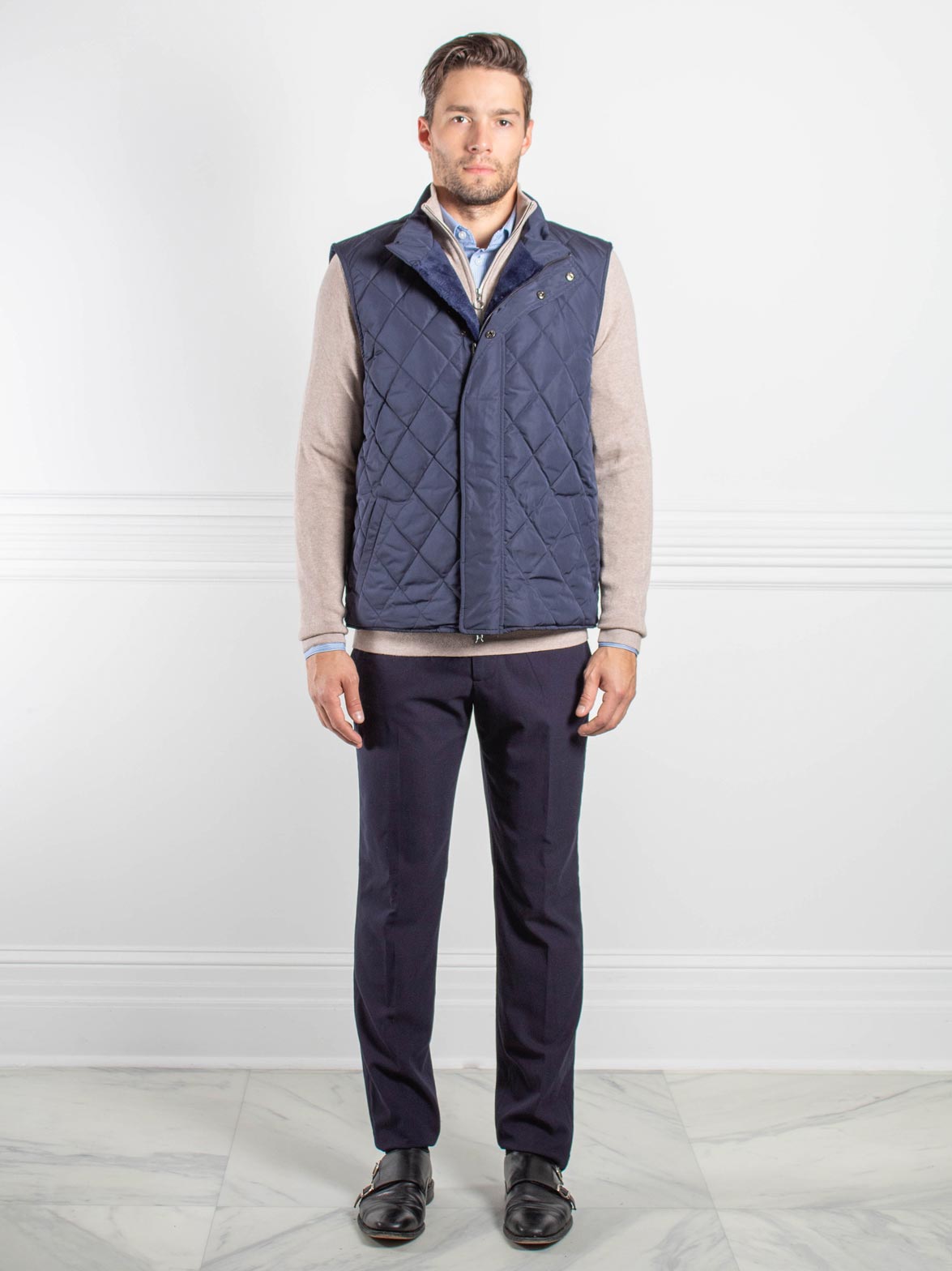 Mens Fur Vest in Navy