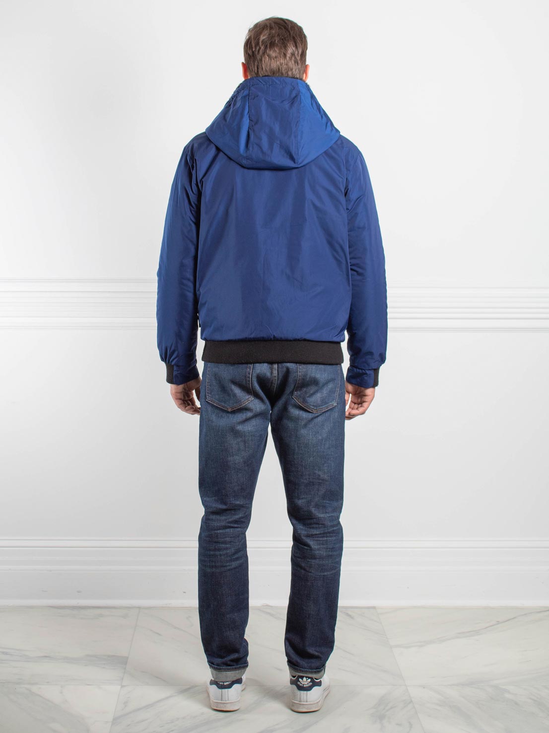 Mens Sheared Rabbit Jacket in Blue and Black