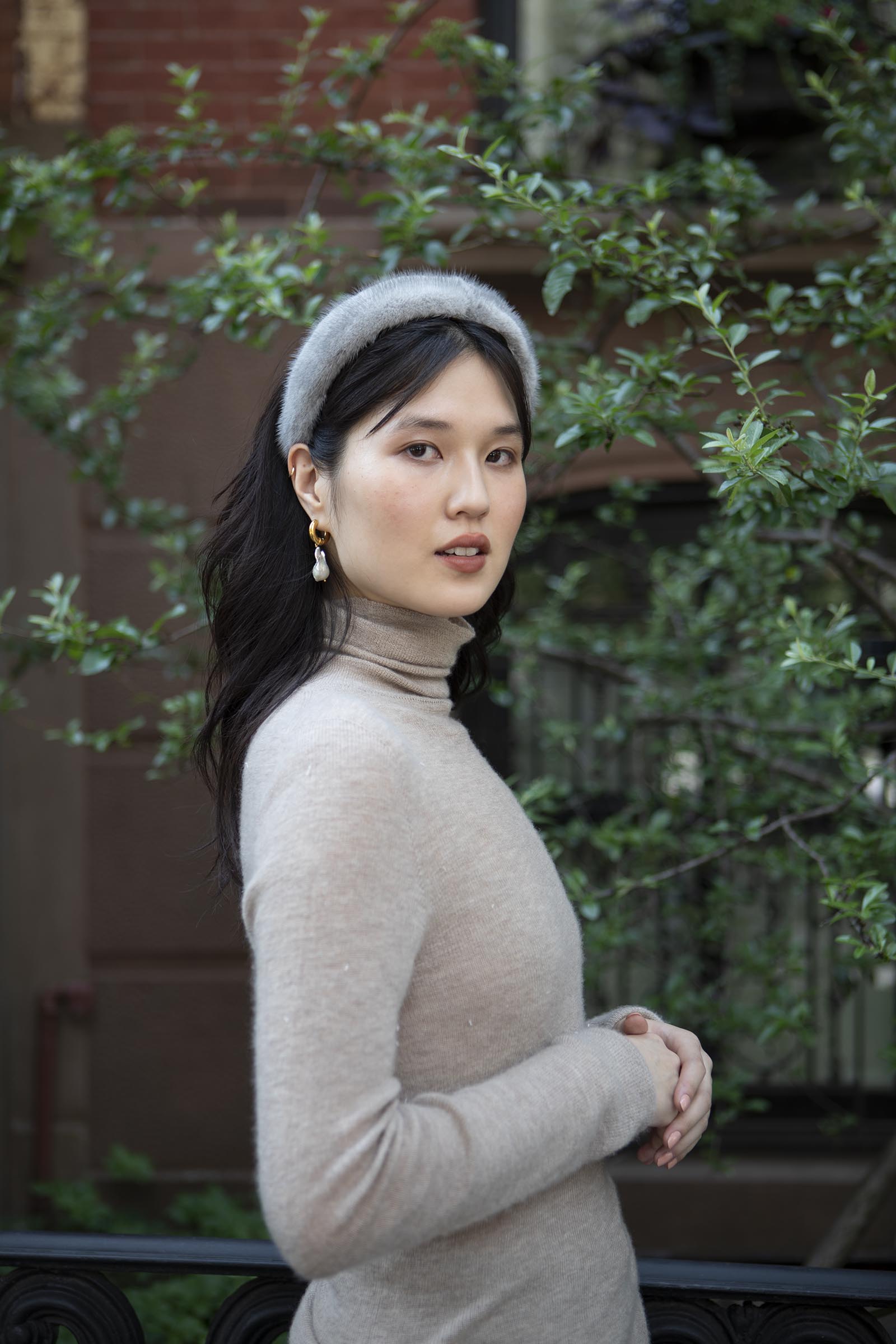 Mink Fur Headband in Gray