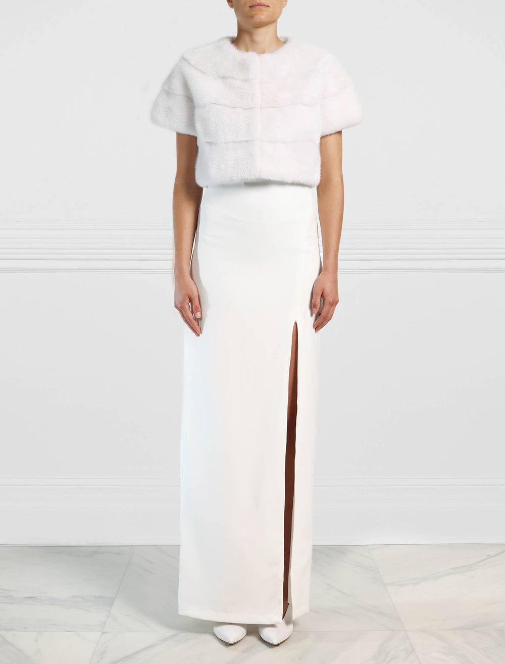 The Bridal Collection - The Ellison  White Horizontal Mink Fur Short Jacket